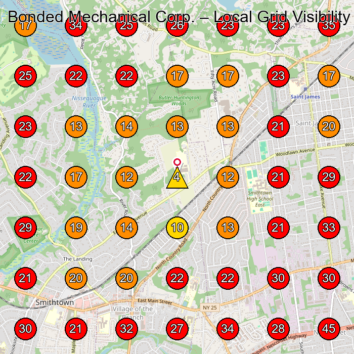 Bonded Mechanical Corp. GeoGrid visibility map for Hvac Contractor in Stony Brook
